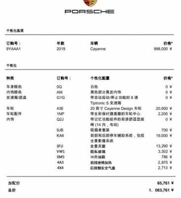 买卡宴配置价格表