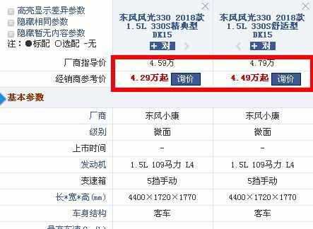 风光330s配置对比表